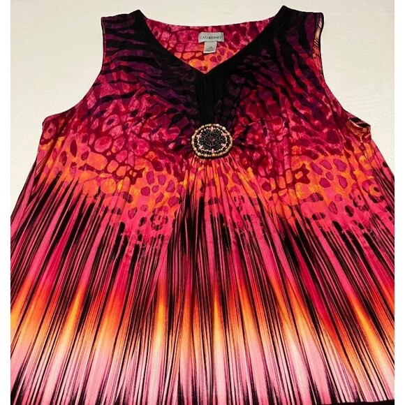 Catherine’s 3x Women's Pink Multicolor Leopard Dress Sleeveless Beaded Accent - Picture 3 of 7